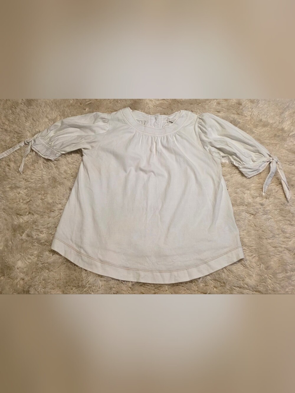 Anthropologie Women’s White Shortsleeve Puff Tie-Sleeve Top Sz. Small